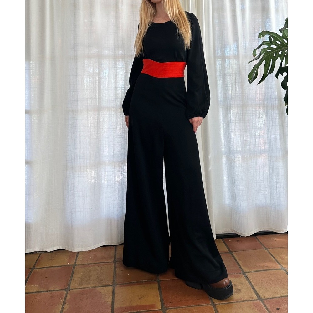 1960s 1970s Super Wide Bell Bottom Jumpsuit Mod Boho Disco